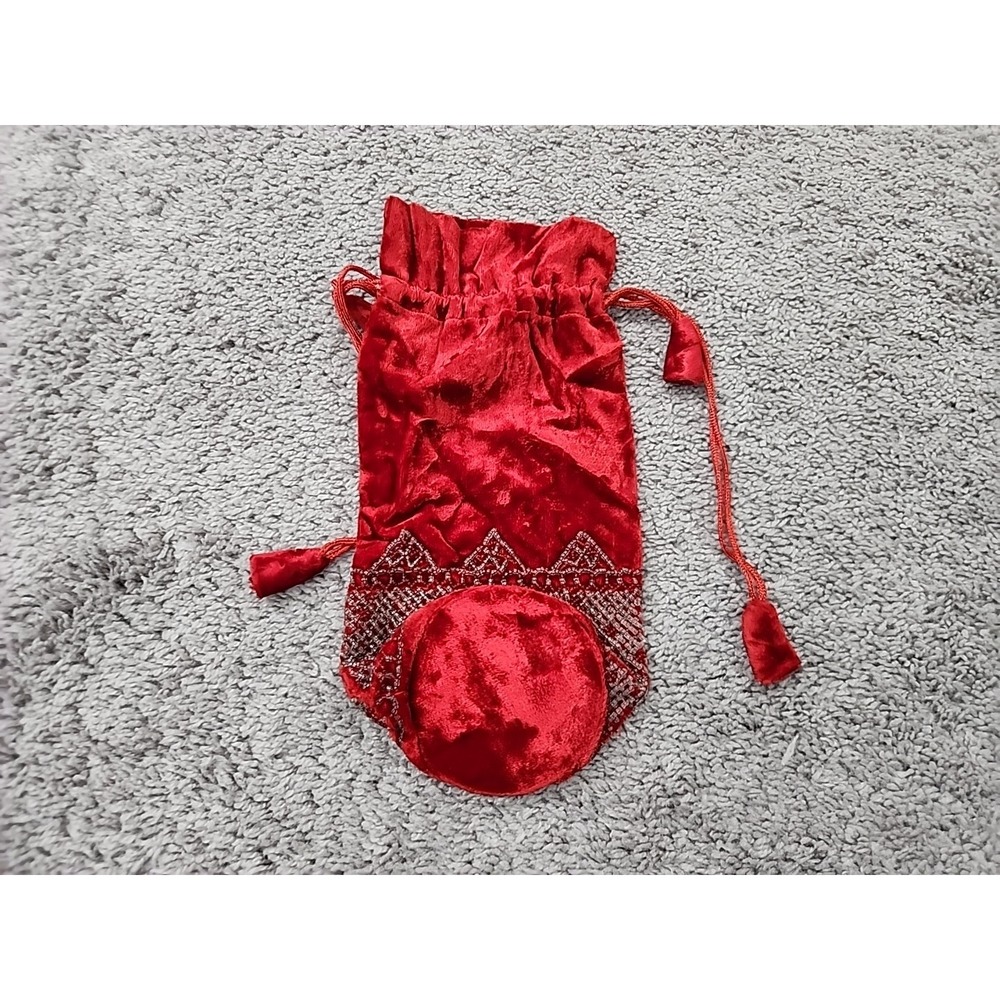 Discovery Channel Pouch Women OS Red Velvet Glass Beads Drawstring Vintage